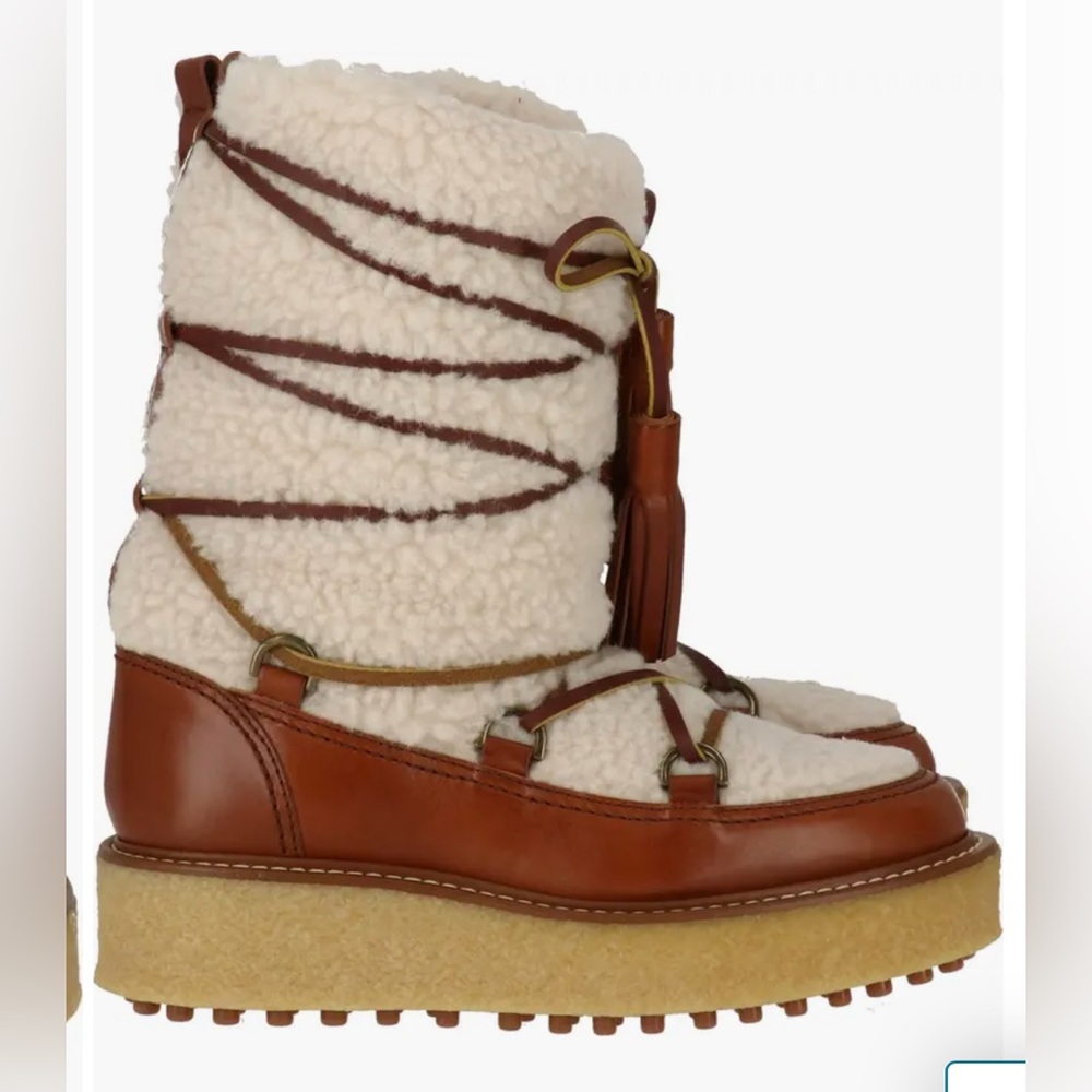 Tod’s Faux Shearling Lace Leather Winter Boots US 8 $995